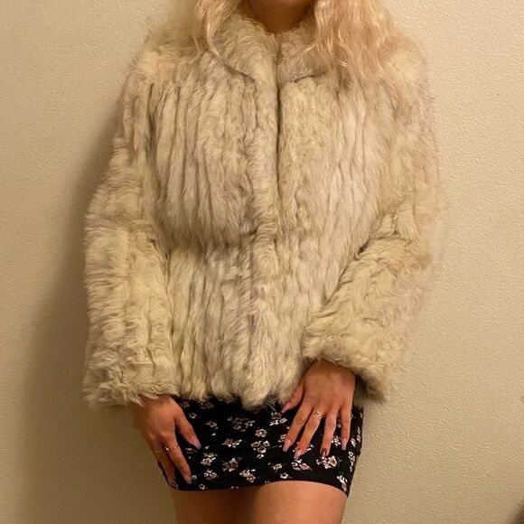 🍄 SAGA FOX Blue Fox Genuine Fur Cream/White Colored Coat - Picture 5 of 12